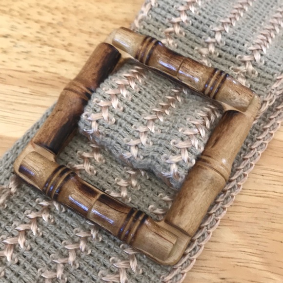 Vintage Accessories - Tropic beach Bamboo fabric belt in tan 2 inch wide 36 inch